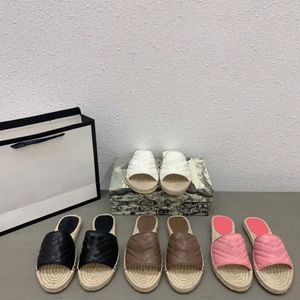 2023 Luxus Frau Leder Espadrille Slipper Wellen Brief gedruckt Siliver Mental Paare Designer Lady Canvas Cord Plattform Flache Gummisohle Slide Sanda G2AN #