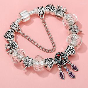 Bracelets de charme apanhador de sonho de cor prata Crystal contas de pêssego coroa de miçangas marca bracelete diy presente de moda original feminino mulheres