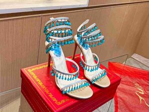 Realfine888 Sandalet 5A 5730370 RC Renecavila Avize Kristal 9.5cm Yüksek Topuk Sandal Terlik Kadınlar İçin Moda Ayakkabıları 35-42