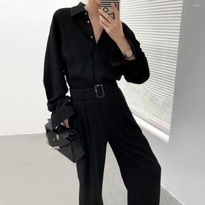 Женские брюки Женщины черные грузовые комбинезоны весна 2023 модный пояс с длинным рукавом.