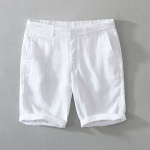 Męskie szorty czyste lniane szorty dla mężczyzn Summer moda solidne białe luźne szorty świąteczne man swobodny przycisk plus muchy krótkie spodnie 230510