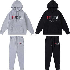 Roupas de grife Moletons masculinos Agasalhos com capuz Trapstar Vermelho Preto Toalha Bordado Suéter de pelúcia com capuz Close-up Calças com zíper Conjunto de calças casuais Moda