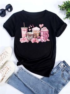 Damen T-Shirt Maycaur Übergroßes T-Shirt T-Shirt Koreanische Mode Kaffeetasse Druck Grafik Weibliche Kleidung Valentinstag Tops Liebhaber T-Shirts 230510