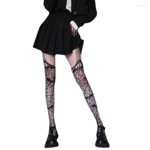 Women Socks 449B Gothic Sexy Fishnet Suspender Pantyhose Halloween Bat Irregular Hollow Mesh Tights Cosplay Garter Thigh Stockings