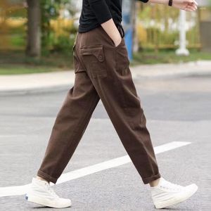 Frauen Hosen Baumwolle Mode Doppel Taschen Elastische Hohe Taille Hosen Frauen Herbst Winter Twill Plüsch Und Verdicken Casual Haren