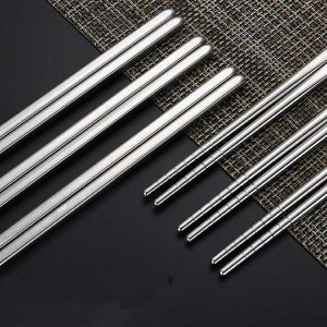 Square Chopsticks Glossy Stainless Steel Nonslip Chopsticks Silver Stainless Steel Dinnerware 150pair