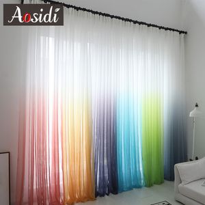 Cortina de cortina de gradiente moderno Janela colorida cortinas de tule para sala de estar Organza voile el decoração azul sheer 230510