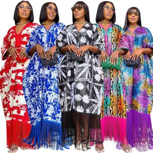 Etniska kläder Afrikanska klänningar för kvinnor Tassels Fashion Boubou Dashiki Ankara Outfits Evening Gown Abayas Printing Kaftan Robe 230510