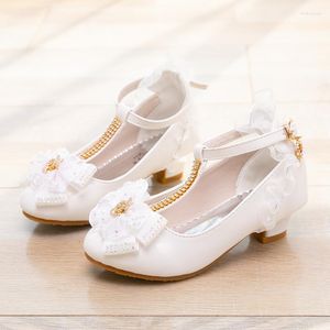 Flache Schuhe 3 5 12 Jahre Mode Kristall Schleife High-Heel Schuh Kind Mädchen Weiße Hochzeit Prinzessin Kleid für Tanz Kinder Frühling Party Leder