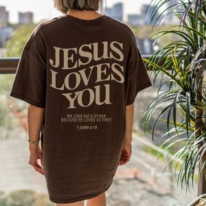 Camiseta feminina kaus ukuran besar Jesus te ama cristão longgar kami saling mencintai atasan estetika katun kasual tendi wanita 230509