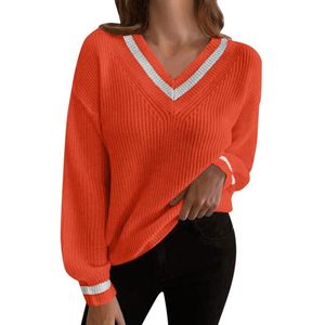 Maglioni da donna Maglione primaverile da donna Tinta unita sciolto Scollo a V Manica lunga Emperament Semplice pullover in peluche color caramella Top Regalo di Natale