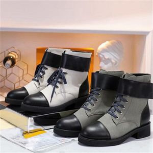 Luxur Designer Wonderland Flat Ranger Combat Boots Metropolis Martin Ankel Calfskin Leather and Canvas Territory Winter Sneakers Storlek 35 -4