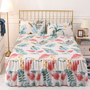 Bed Skirt Lotus Leaf Bed Skirts Princess Style Print Flowers Bunk bed skirt Bedspread Bed Cover Non-Slip Sheets Without Pillowcase 230510