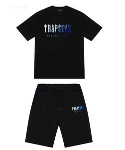 Ens Trapstar t Shirt Ricamo Manica Corta Completo Tuta in Ciniglia Cotone Nero London Streetwear S-2xl