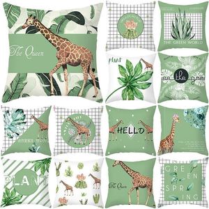 Pillow Nordic Green Plant Cover Giraffe Leaves Geometry Print Pillowcase Home Decor Peachskin Sofa Throw Case 45x45cm