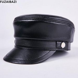 Breda randen hattar fuzaibazi mode äkta läderkvalitet unisex första lager fårskinn militär hatt höst vinter manlig ben platt mössa