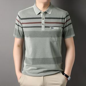 Herrpolos mlshp bomull Sommaren Men Polo Shirts Luxury Short Sleeve Smart Casual Striped Male T-shirts Fashion Golf Man Tees 3xl 230510