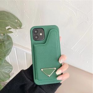iPhone 12ミニケースデザイナーのApple 14 13 11 Pro Max XS XR 8 7 Plus Luxury PU Leather Mobile Back Covers Card Cards Pockets Kickstands Fundas Coque Green