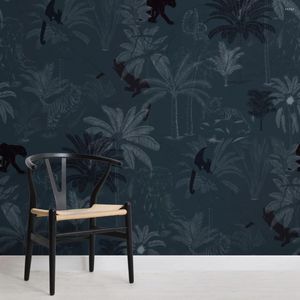 Wallpapers Bacaz Navy Tropical Palm Plants Jungle World Animals Wallpaper Murals For Nursery Dinning Room Background 3d Wall Paper