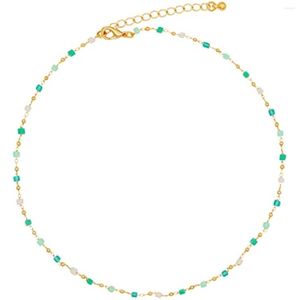 Choker Bohemia Green Beaded Beads Necklace For Women Girls Simple Fresh Square Round Bead