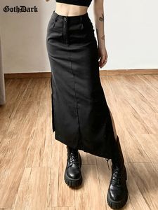 Skirts Goth Dark Grunge Casual Tag Split Women Midi Mall Gothic Punk High Raise Slim Long Skirt Y2k Sexy Fashion Streetwear 230510