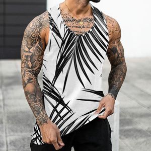 Men's Tank Tops Beach Tree Leaves Print Vest Summer Casual O Neck Simple Sleeveless Gym Men Clothing Bodybuilding 2023 230509