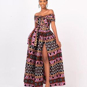 Ubrania etniczne Dashiki Afrykańskie sukienki dla kobiet Summer Seksowne Vneck z poliestru krótkiego rękawu
