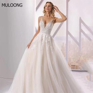 Hochzeitskleid MULOONG Weiß Elegant Sweetheart Spaghettiträger Applikationen Rückenfreie Spitze Bodenlang Sweep Train 2023