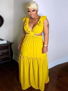 Plus size Dresses Birthday for Women Sexy Backless Yellow Maxi V Neck Ladies Size Elegant Wholesale Bulk Drop 230510