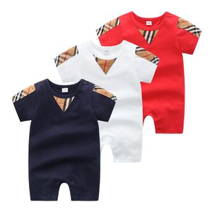 Sommar toddler baby spädbarn pojke designers kläder nyfödd jumpsuit kort ärm bomullsrums designers kläder barn flicka