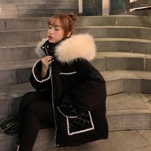 여자 트렌치 코트 겨울 여성 면화 패딩 재킷 2023 한국 두꺼운 짧은 파카 코트 암컷 캐주얼 후드 페피 칼라 대형