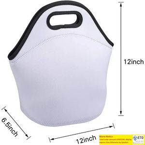 Borse per il pranzo a sublimazione Blanks Bianco riutilizzabile Borsa in neoprene Tote Borsa isolata Soft DIY School Home