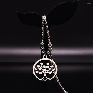 Pendant Necklaces Bohemian Stainless Steel Tree Of Life Chunky Necklace Women Jewelry Silver Color Hollow Bead N44