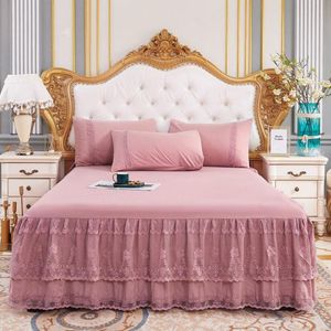 Bed Skirt Quality Beige Pink 1pcs Lace Bed Skirt Princess Bedspreads Flat Sheet for Girl Mattress Cover King Queen Size 180x200 200x220cm 230510