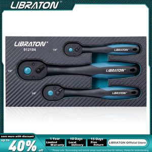 Electric Wrench Libraton Ratchet Set 3Pcs 1 4" 3 8" 1 2" Handle with Teardrop Head Quick-Release Comfort Grip 230510