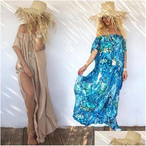 Sarongs 2022 y Kobiety bikini er ups Beach Kaftan Dress Off Shoder luźne erups długie Tunika Swim/bikini erup szyfonowy dostawa dostawa dhbav