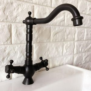 Kitchen Faucets Single Hole Deck Mount Basin Faucet Black Oil Rubbed Brass Swivel Sink And Cold Mixer Tap Dual Handle Taps Dnf363