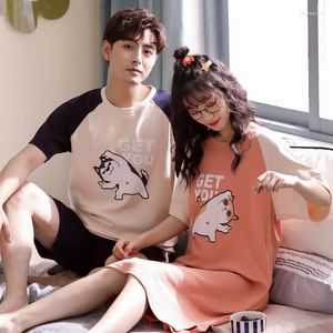 Women's Sleepwear Soft Short Sleeve Night Gown Nighties For Woman Homedress Fashion Casual Man And Pajamas Set Couple