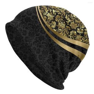 Berretti Bonnet Cappello lavorato a maglia invernale Uomo Donna Nero e oro Floreale Damasco Berretti Berretti Berretti per adulti Geometric Art Beanie Cappelli Berretto da sci all'aperto