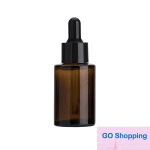 Garrafa de qualidade ombro plano Fosco fosco/transparente/âmbar redondo garrafas de soro de óleo essencial com copos Garranhas de viagem cosmética do conta -gotas 30 ml