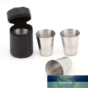 4Pcsset Shot Glass Portable Mug set Tumbler Wine Cup Polished and Leather Wrap 30ml Stainless Steel With Leather Cover Bag Factory