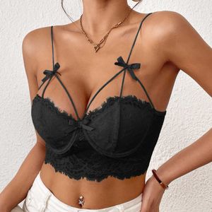 Kobiety damskie Camis Black See Through koronki Cami Crop Tops Kobiety rękawowe koronkowe piękno