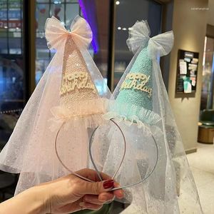 ヘアアクセサリー10pcs/lot Sparkling Pink Birthday Hatシンプルなおとぎ話バンドハッピーパーティー装飾キッズガールベビーシャワーPOプロップドレス