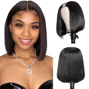 Hair Wigs u Part Bob Human for Women Glueless Brazilian v with Clips on Straight Natural Color 230510