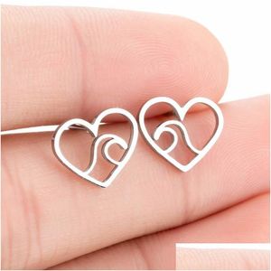 Charm New Simple Heart Wave Earrings For Women Stainless Steel Stud Ocean Beach Fashion Jewelry Ear Studs Pendientes Brincos Drop Del Dhs4V