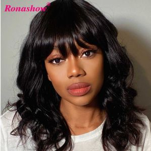 Perucas de cabelo bob curto com franja onda corporal humano para mulheres negras Remy brasileiro com máquina cheia natural 230510