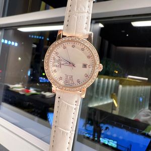 럭셔리 여성 시계 최고의 브랜드 디자이너 다이아몬드 레이디 시계 가죽 스트랩 32mm 자동 데이트 손목 시계 고품질 여성 생일 크리스마스 발렌타인 데이 선물