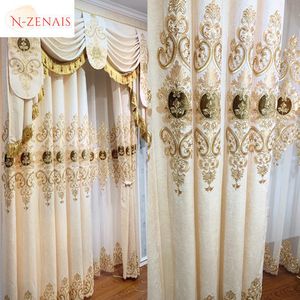 Занавес европейский золото роскошные шторы для вышитых гостиной Blackout Valance White Tulle