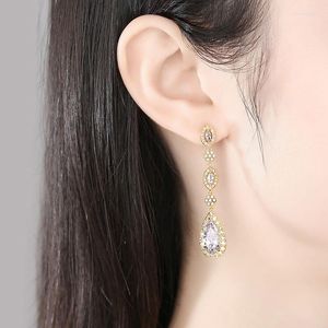 Dangle Earrings SLBRIDAL Prong Setting Cubic Zirconia TearDrop Wedding Drop Earring Bridal Bridesmaids Women Girl Fashion Jewelry