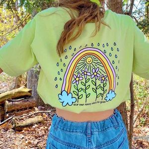 Women's T-Shirt Use The Rainy Days To Grow Girl's Cute Light Green T shirts Ins Fashion Summer Casual Y2K Style Tops Women Loose Oversized Shirt T230510